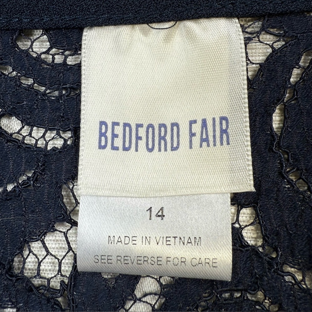 Bedford Fair Lace Tunic Cardigan Cover Open Front Jacket Sz 14 Navy Blue - Picture 9 of 11